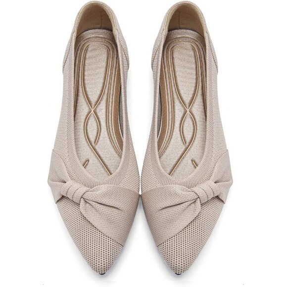 Shoes - Women Nude Pointed Toe Ballet Comfortable Dressy Knit Lightweight Casual Flats